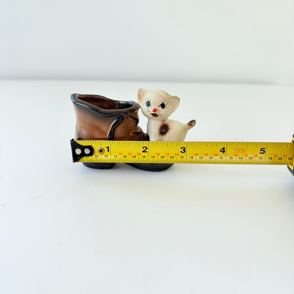 Vintage Enesco Japan Ceramic Kitten on Boot Figurine‎ Planter Brown White Kitsch - Picture 4 of 6